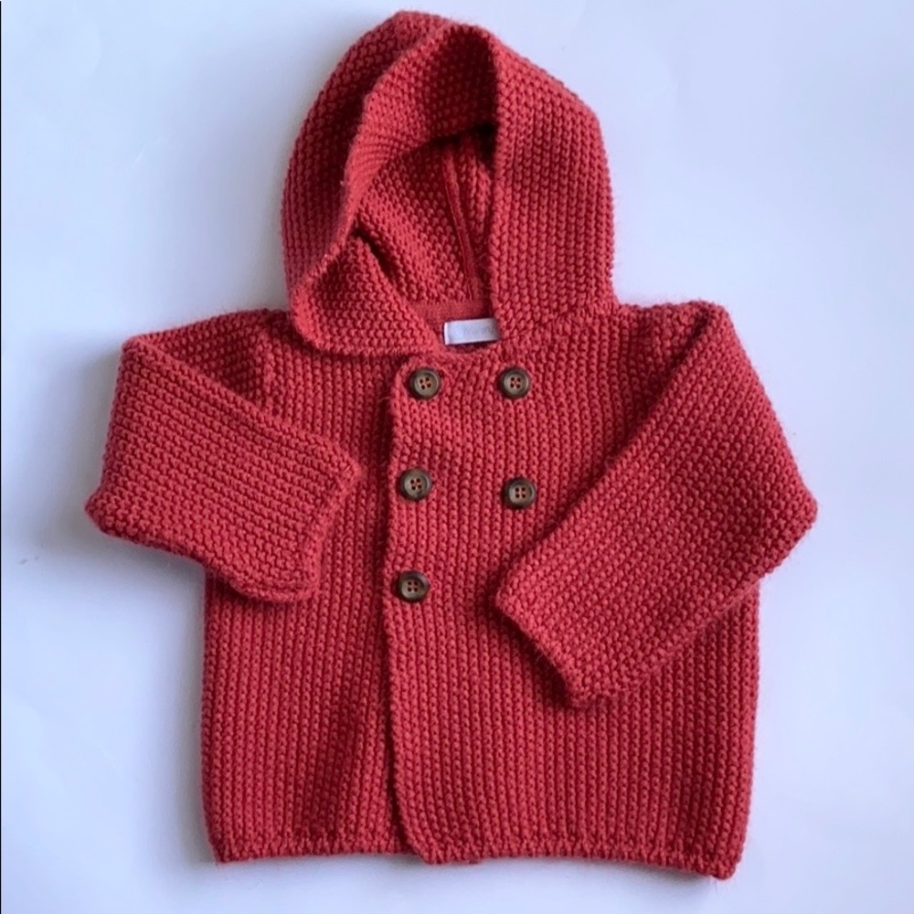Infant Sienna Red Cotton Knit Hoodie Cardigan